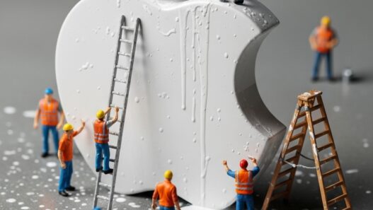 Miniature Workers working on a logo