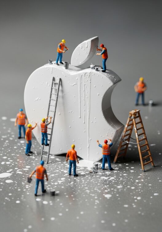 Miniature Workers working on a logo