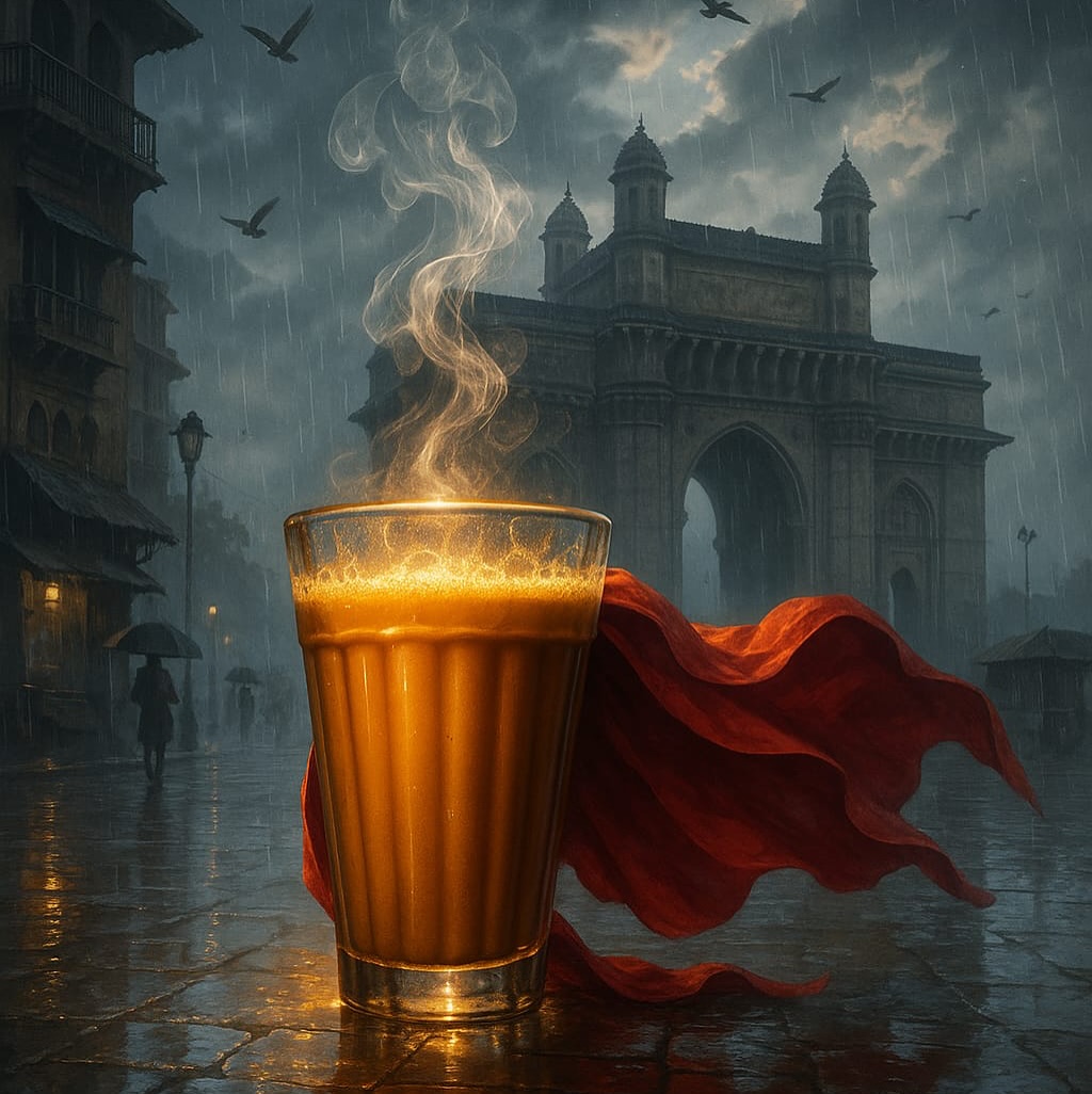 Chai cup in the backdrop of Gateway of India AI Image ChatGPT