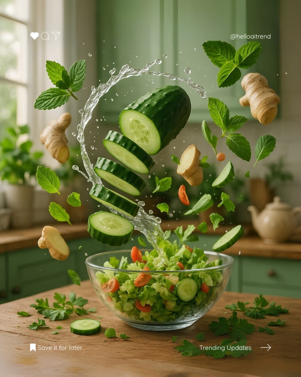 Cut Vegetable floating in air