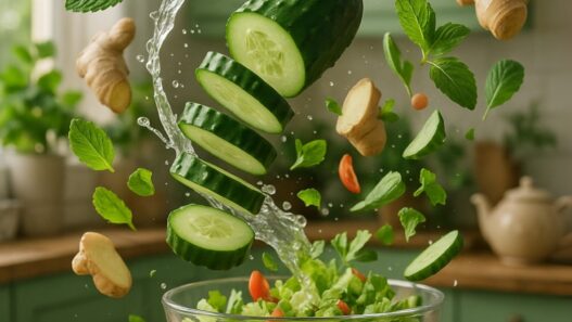 Cut Vegetable floating in air