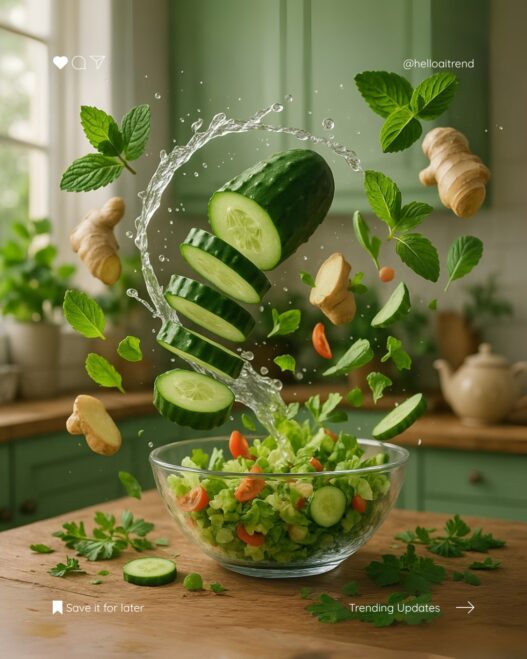 Cut Vegetable floating in air